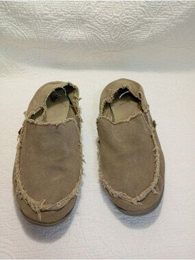 Crocs Mens Canvas Loafers Size 9 M Brown Distressed Slip-On Casual Shoes